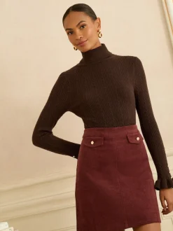 Rouge cerise - Love & Roses jupe courte en velours côtelé