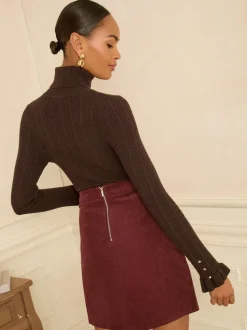 Rouge cerise - Love & Roses jupe courte en velours côtelé