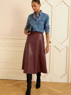 Rouge cerise - Love & Roses Jupes mi-long ajustées et flamboyantes en faux cuir