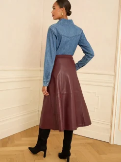 Rouge cerise - Love & Roses Jupes mi-long ajustées et flamboyantes en faux cuir