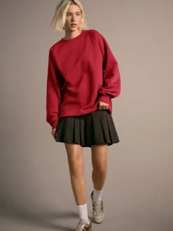 Rouge cerise - Sweat-shirt épais décontracté à col rond