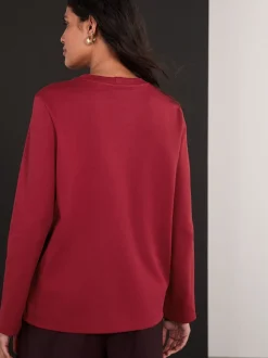 Rouge cerise - T-shirt manches longues Col rond épais