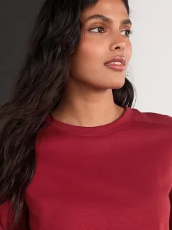 Rouge cerise - T-shirt manches longues Col rond épais