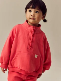 Rouge corail - Sweat-shirt à col zippé (3mois-7ans)