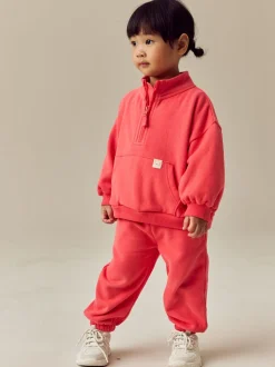 Rouge corail - Sweat-shirt à col zippé (3mois-7ans)