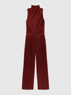 Rouge foncé - Combinaison Cape Reiss Farah en satin à ceinture