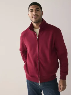 Rouge foncé - Sweat à col cheminée zippé en jersey riche en coton