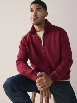 Rouge foncé - Sweat à col cheminée zippé en jersey riche en coton