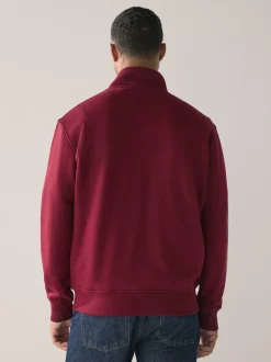 Rouge foncé - Sweat à col cheminée zippé en jersey riche en coton