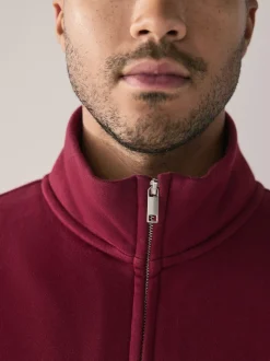 Rouge foncé - Sweat à col cheminée zippé en jersey riche en coton