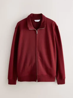 Rouge foncé - Sweat à col cheminée zippé en jersey riche en coton