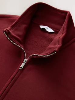 Rouge foncé - Sweat à col cheminée zippé en jersey riche en coton