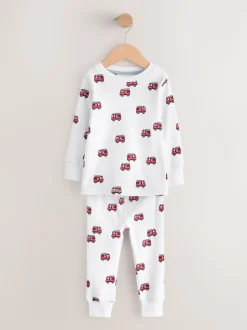 Rouge foncé/bleu motif véhicule d'urgence - Lot de 3 pyjamas Snuggle courts (9mois-10ans)