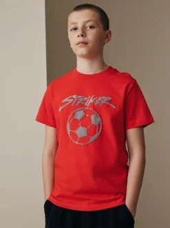 Rouge Football - T-shirt imprimé graphique à manches courtes coupe régulière (3-16ans)