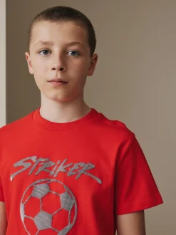 Rouge Football - T-shirt imprimé graphique à manches courtes coupe régulière (3-16ans)