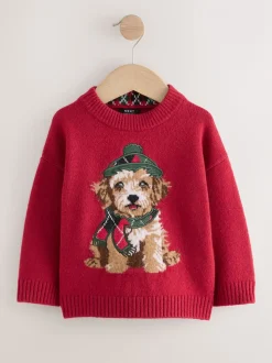Rouge graphique chien - Pull de Noël familial assorti (3mois à7ans)