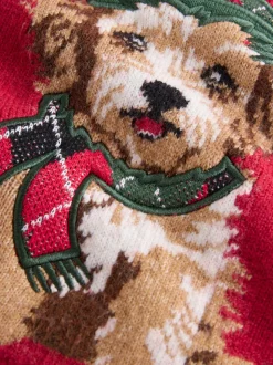 Rouge graphique chien - Pull de Noël familial assorti (3mois à7ans)