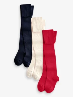 Rouge Navy Bleu et Cream - Lot de 3 paires de collants en coton riche