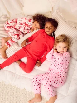 Rouge Nœud/ Cœur - Lot de 3 pyjamas Snuggle (9mois-16ans)