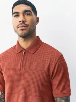 Rouge rouille - Ajustement régulier - Polo habillé en jacquard