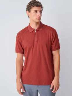 Rouge rouille - Ajustement régulier - Polo habillé en jacquard