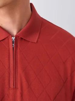 Rouge rouille - Ajustement régulier - Polo habillé en jacquard