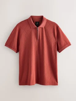 Rouge rouille - Ajustement régulier - Polo habillé en jacquard