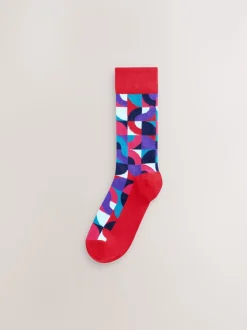 Rouge vif/Vert Geo - Paquet de chaussettes à motifs 8