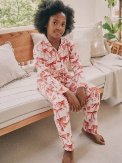 Rouge/Blanc Noeud Imprimé - Pyjama boutonné (3-16 ans)