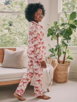 Rouge/Blanc Noeud Imprimé - Pyjama boutonné (3-16 ans)