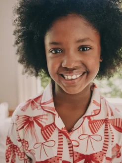 Rouge/Blanc Noeud Imprimé - Pyjama boutonné (3-16 ans)