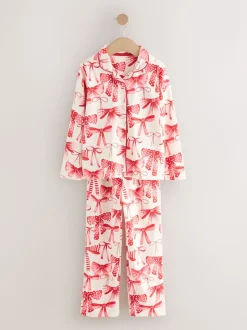 Rouge/Blanc Noeud Imprimé - Pyjama boutonné (3-16 ans)