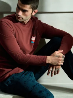 Rouge/Bleu - Ensemble pyjama graphique en jersey à manches longues