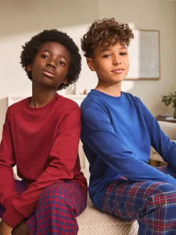 Rouge/Bleu - Lot de 2 pyjamas en tissu à carreaux à manches longues (3-16ans)