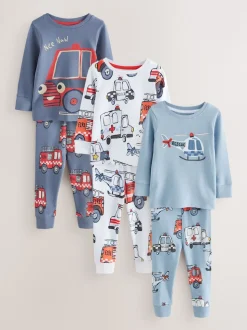 Rouge/bleu motif véhicule d'urgence - Lot de 3 pyjamas Snuggle courts (9mois-10ans)