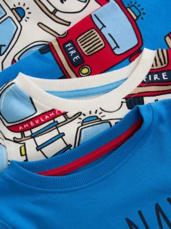 Rouge/bleu motif véhicules d'urgence - Lot de 3 pyjamas Snuggle courts (9mois-10ans)