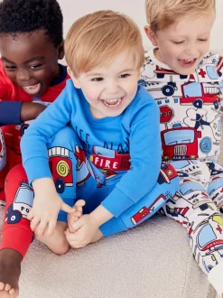 Rouge/bleu motif véhicules d'urgence - Lot de 3 pyjamas Snuggle courts (9mois-10ans)