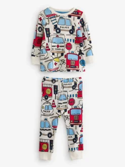 Rouge/bleu motif véhicules d'urgence - Lot de 3 pyjamas Snuggle courts (9mois-10ans)