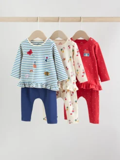 Rouge/Bleu/Crème - Ensemble haut à manches longues et leggings 6 pièces (0mois-3ans)