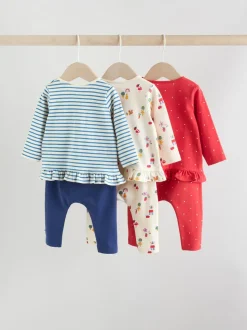 Rouge/Bleu/Crème - Ensemble haut à manches longues et leggings 6 pièces (0mois-3ans)