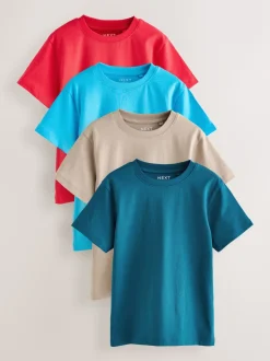 Rouge/bleu/marine/neutre - Lot de 4 t-shirts à manches courtes (3-16 ans)