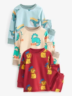 Rouge/Bleu/Neutre Animal - Lot de 3 pyjamas Snuggle (9mois-10ans)
