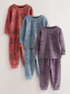 Rouge/bleu/violet - Lot de 3 pyjamas oversize (9mois à10ans)
