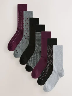 Rouge/Gris - Lot de 7 - Chaussettes riches en coton pour homme