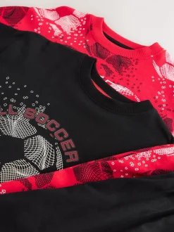 Rouge/noir motif football - Lot de 2 pyjamas à manches longues (3-16ans)