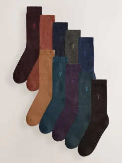 Rouge/Orange/Bleu - Lot de chaussettes épaisses brodées 10