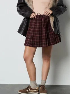Rouge/Rose À carreaux - Jupe courte plissée à enfiler