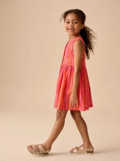 Rouge/rose rayé - Robe boutonnée à Manches courtes Rayure (3-16ans)