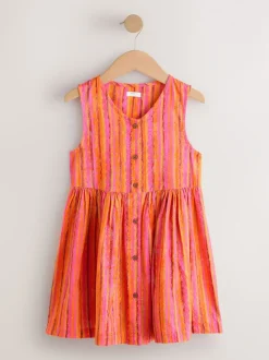 Rouge/rose rayé - Robe boutonnée à Manches courtes Rayure (3-16ans)