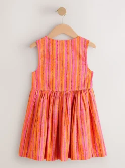 Rouge/rose rayé - Robe boutonnée à Manches courtes Rayure (3-16ans)